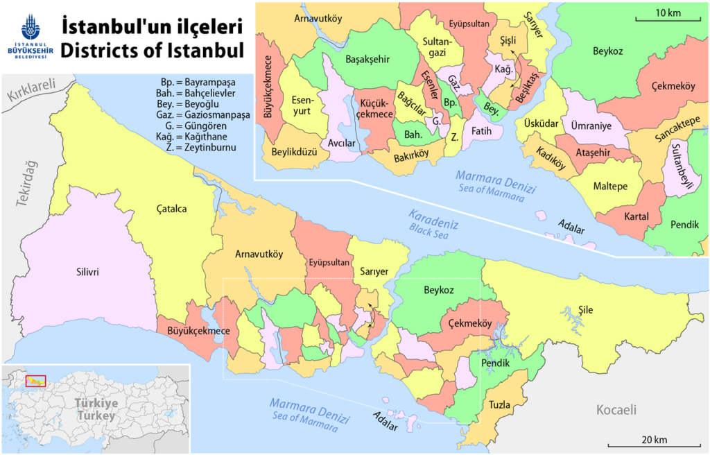 The map of the districts of Istanbul.
